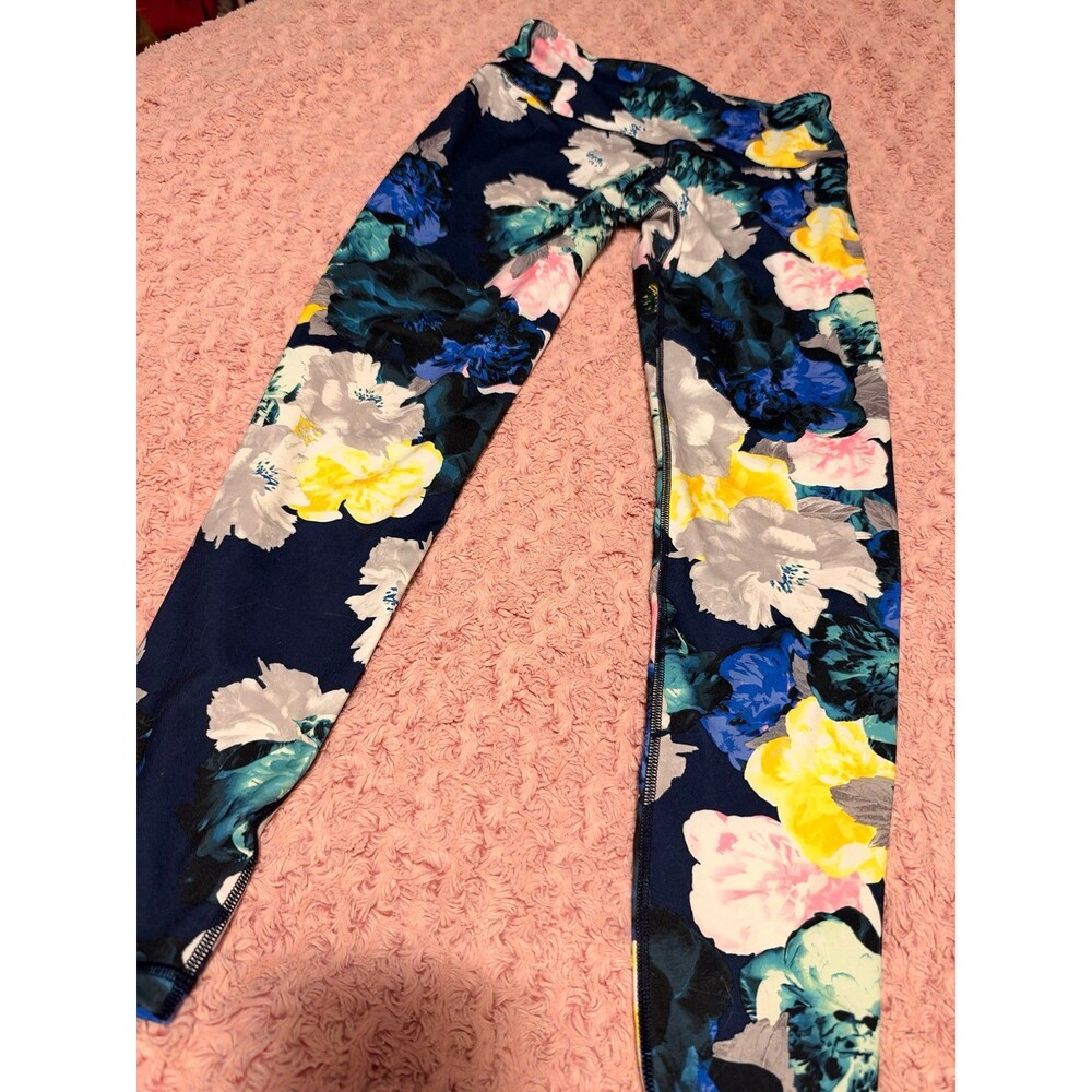 OLD NAVY ACTIVE GO DRY FITTED FLORAL LEGGINGS large Blue Yoga